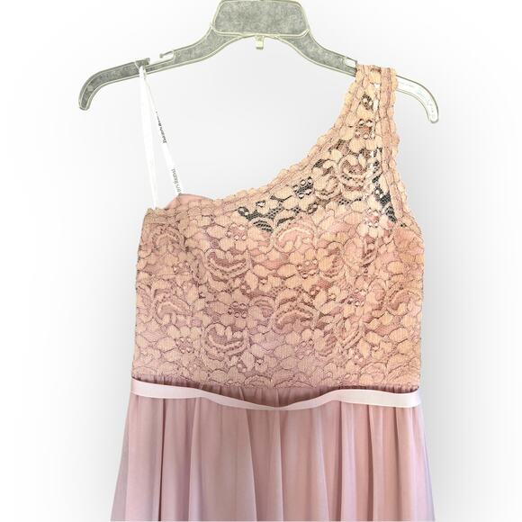 David’s Bridal Dusty Rose Pink One Shoulder Formal Bridesmaid Dress | Sz 8 [120] - Picture 3 of 6